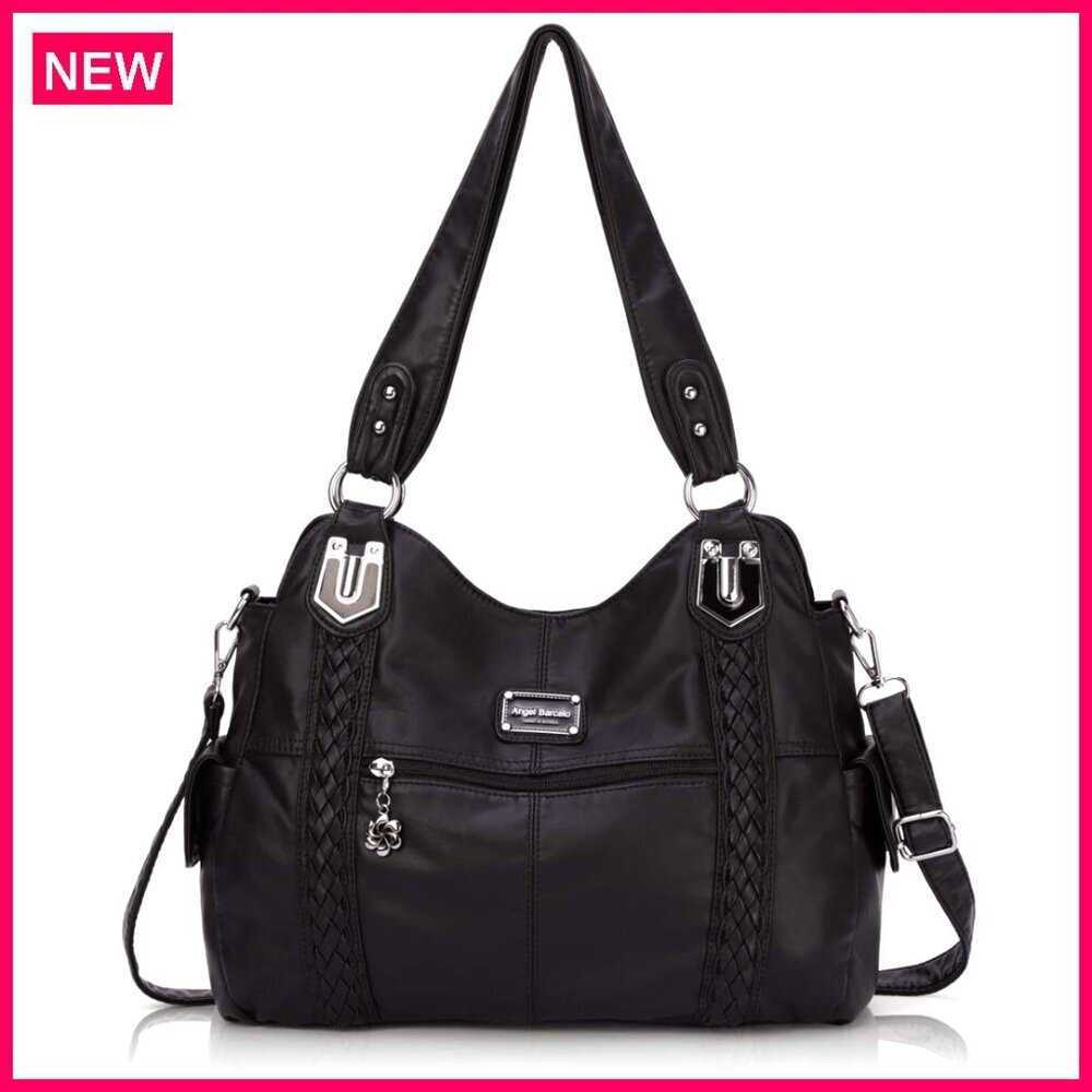 Large PU Leather Hobo Bag with Multiple Pockets Adjustable Strap